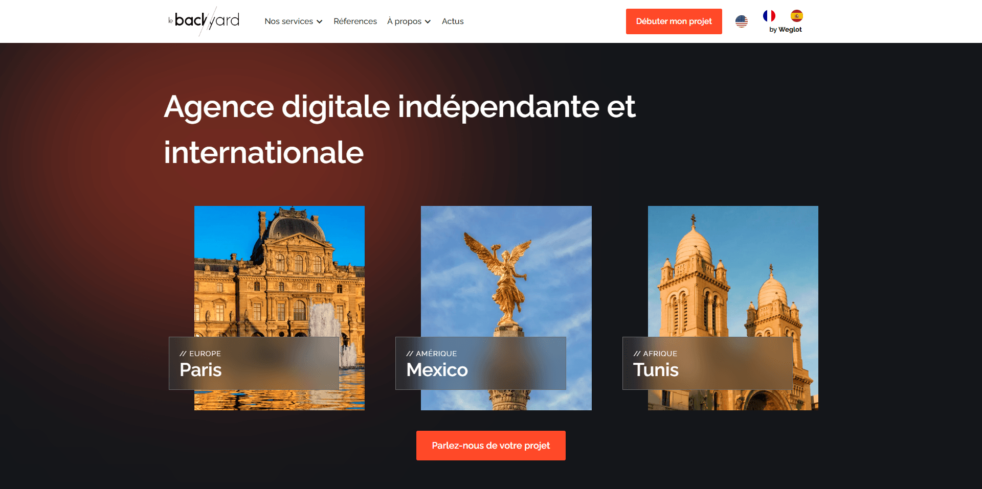 Le Backyard website section describing its international presence