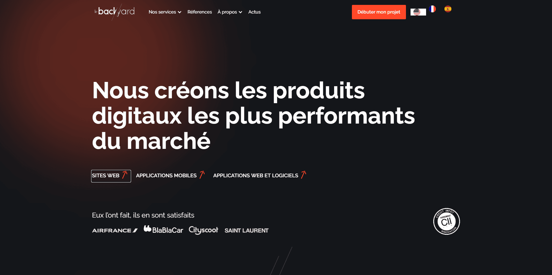 Le Backyard homepage hero showing its software agency positioning