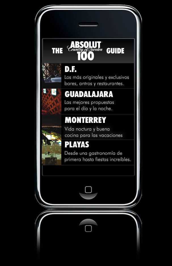 Absolut 100 mobile experience interface