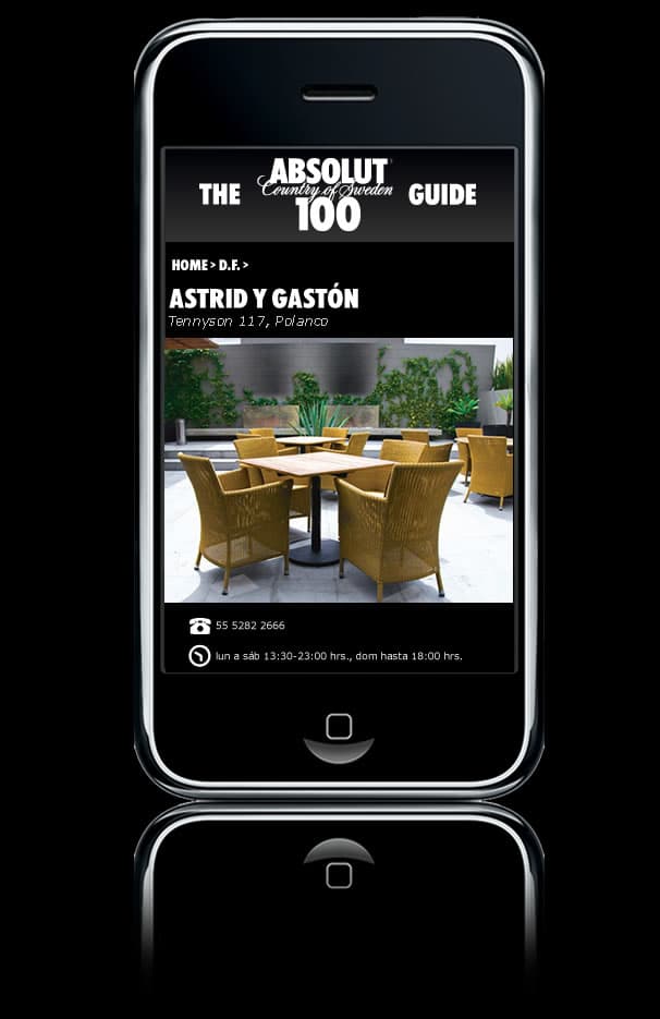 Absolut 100 mobile experience content view