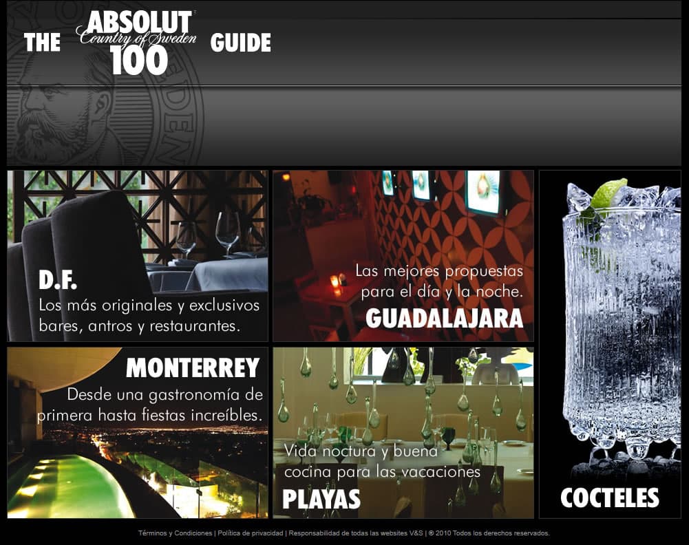 Absolut 100 city guide showing curated places in Mexico