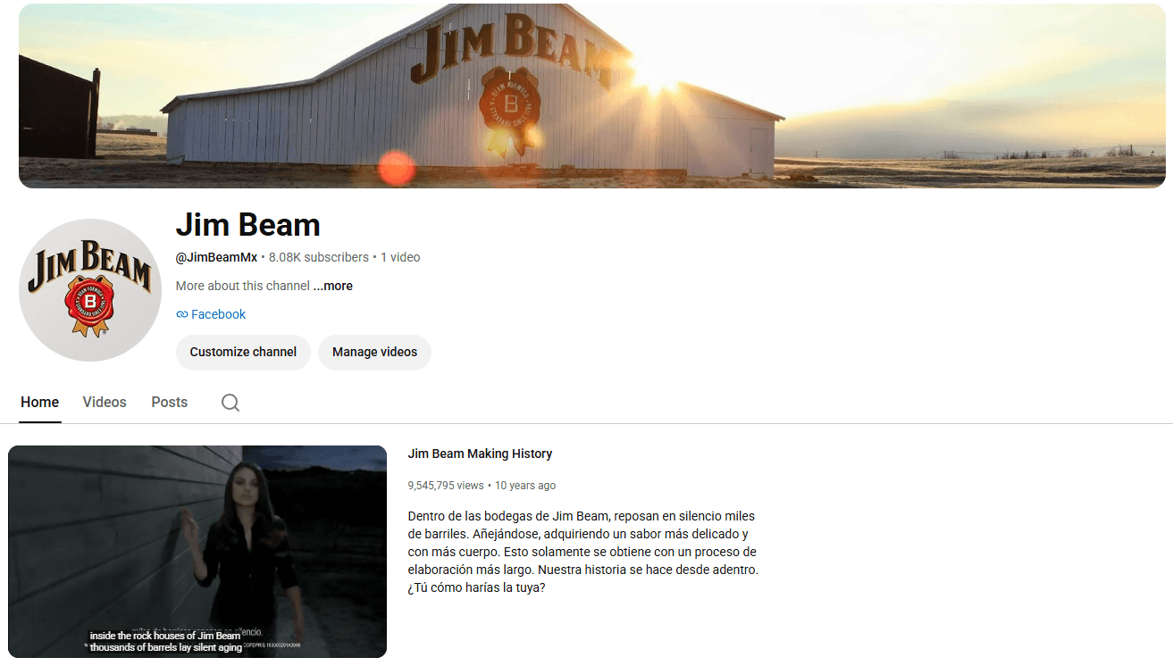 Archived Jim Beam YouTube channel publishing interface